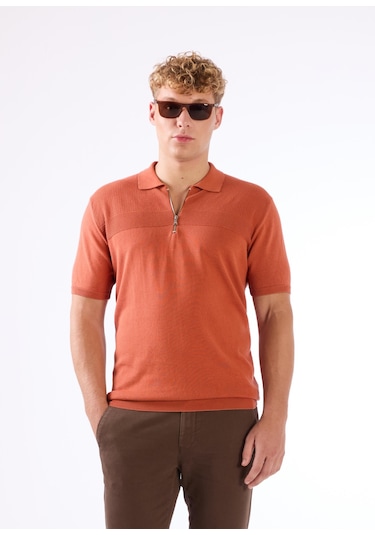 Dufy Kiremit Örgü Erkek Triko - Slim Fit KIREMIT