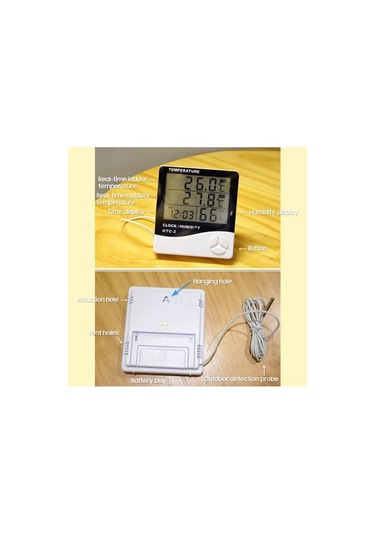 Pazly Dijital İç/dış Termometre Ve Higrometre, Büyük Ekranlı Saatli Nem Ölçer, Duvar Ve Masa Montajlı