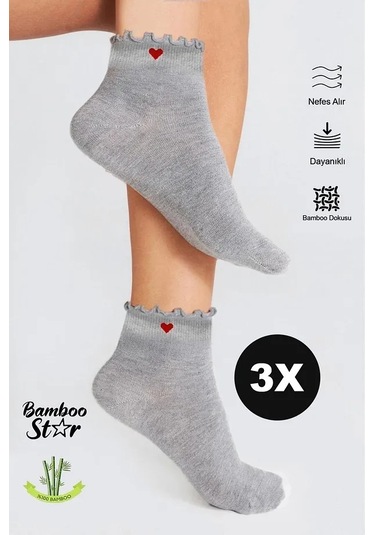 Bambu Kadın Fırfırlı Patik Lastiksiz Dikişsiz Çorap 3lü Paket