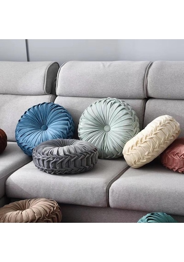 Yeşil Avrupa Lüks Kadife Atmak Yastık Minder Yuvarlak Kumaş El Yapımı Pileli Tekerlek Kabak Koltuk Minderi 35 Cm