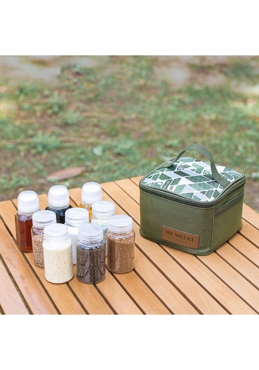 Jeehugo Kamp Barbekü Fasonu 9'lu Set: Oxford Kumaş Çanta + 3 Sıvı + 6 Toz Baharat Şişesi, Taşınabilir & Geniş Hacimli, Koyu Kahverengi Çok Renkli