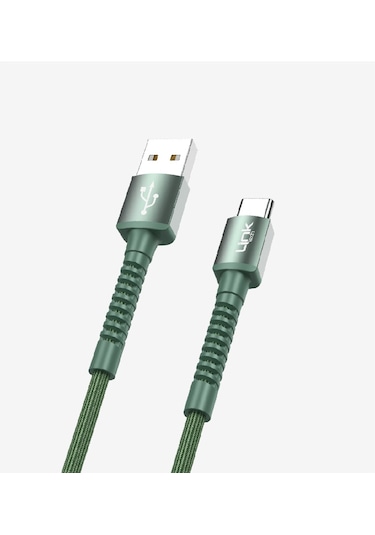 K552 Safe 3a Örgülü Metal Başlı Usb'den Type-c'ye Şarj Kablosu Yeşil