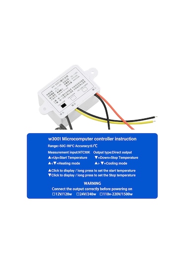 Xh-w3001 Led Ekranlı Akıllı Dijital Mikrobilgisayar Sıcaklık Kontrol Cihazı Mini Termostat Anahtarı Suya Dayanıklı Sensör Probu İle
