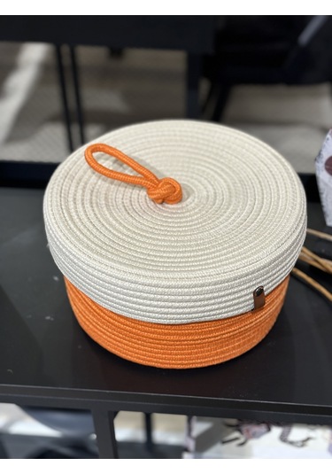 Walnut Kapaklı Jüt Sepet Kremturuncu