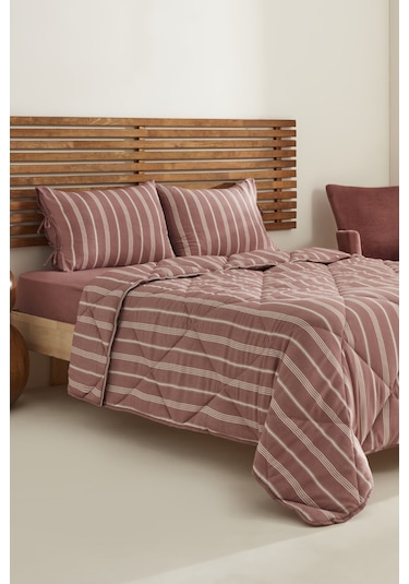 Karacahome Sarah Anderson Barlet Tek Kişilik Comfort Set Çizgili Bordo