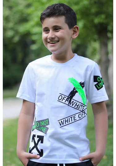 X Baskılı %100 Pamuk Erkek Çocuk T-shirt 9-16 Yaş Beyaz