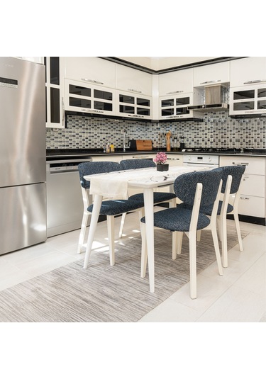 Rapsodi Beyaz Ahşap 6'lı Mutfak Salon Yemek Odası Sandalyesi