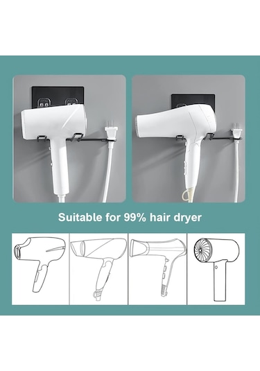 Gümüş 1 Adet Saç Kurutma Makinesi Tutucu, Duvara Monte Saç Kurutma Makinesi Tut Tip, Kurutma Makinesi Banyo-Bornoz Askısı 56406550 Gümüş
