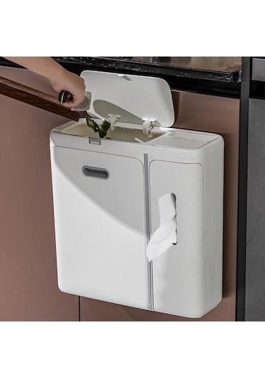 Suntek Magideal Kapaklı Asılı Çöp Kutusu Kağıt Sepeti Beyaz