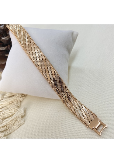 Trabzo Bileklik Kalın Ezme Yassı Model Çelik Kararmaz Xuping Vip S Rose Gold