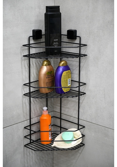 Hagenömür Boyu Paslanmaz Yapışkanlı Banyo Köşeliği Siyah Çok Renkli