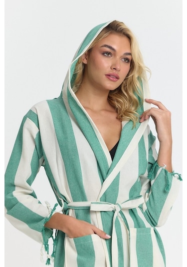 Mulberry Striped Peştemal Bornoz Banyo Ve Plaj Elbisesi Yeşil