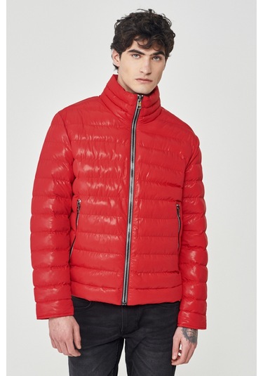 Regular Fit Normal Kesim Dik Yaka Kırmızı Şişme Mont Kırmızı