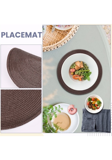 Xiaaokeji Yuvarlak Örgülü Amerikan Servis Takımı 6'lı Masa Örtüsü 15 İnç Kahverengi Kahverengi