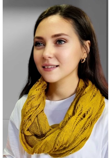 Tezzgelsin Kadın Çift Dolama Triko Örgü Boyunluk Hardal