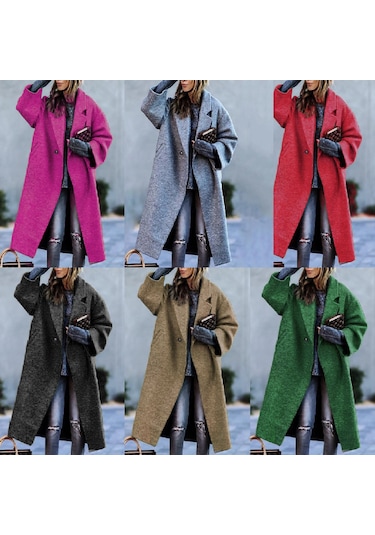 Kadınlar İçin Mizaçlı İşe Gidip Gelme Kemersiz Yaka Bol Kesim Yünlü Yeşil Ceket Sarı