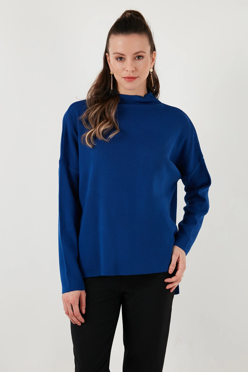 Lela Pamuklu Arkası Uzun Dik Yaka 2'Li Paket Triko Bayan Kazak 4615002S2 Benetton-Mürekkep