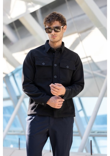 Siyah Renk Erkek Kaşe Ceket-1632 Siyah