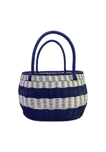 Xiaaokeji Büyük Mavi Ve Beyaz Açık Hava Piknik Sepeti, Alışveriş Sepeti Mavi-beyaz