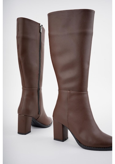 Muggo Almira Garantili Kadın Topuklu Çizme Kahverengi