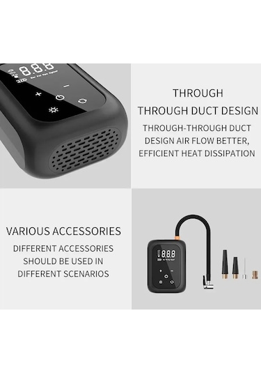 Çok Fonksiyonlu Taşınabilir Araba Elektrikli Kablosuz Lastik Şişirme Kompresör & Hava Pompası Dokunmatik Ekran Düğmesi