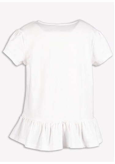 Etek Ucu Fırfırlı Kız Çocuk Tunik -Tshirt Beyaz