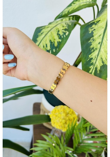 Allmisse Altın Kaplama 316l Kalite Arpa Desenli Model Kararmaz Çelik Kelepçe Bileklik - Altın