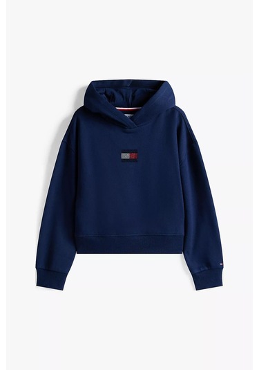 Kız Çocuk Rahat Kalıp Taşlı Amblemli Kapüşonlu Sweatshirt - Lacivert Dark Night Navy