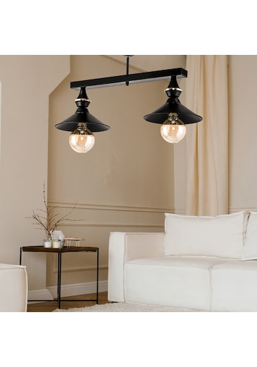 Dede İkili Ufo Sarkıt Avize Japon Şapkalı Siyah Siyah2