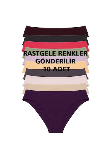 Karısık Renklı Kadın Külot 10 Lu Paket Pamuklu Likrali Rastgele Karısık Renklı Çok Renkli