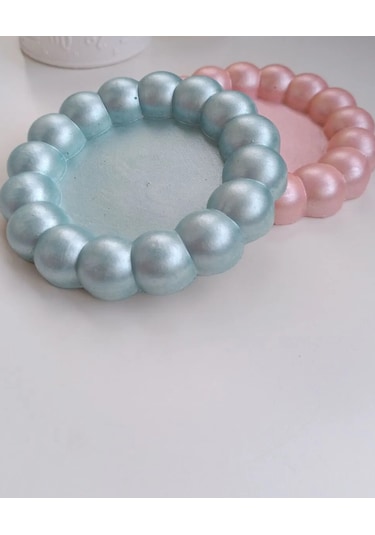 Sedefli Bubble Dekoratif Tabak Seti Takı Tabağı Mavi/pembe