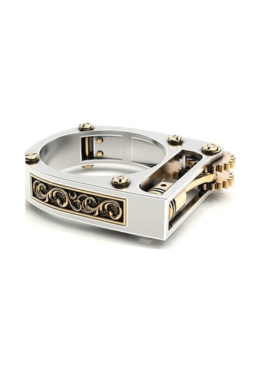 Mechanical Two-tone Ring Gear Novelty Jewelry Ring, Size: 9 Çok Renkli