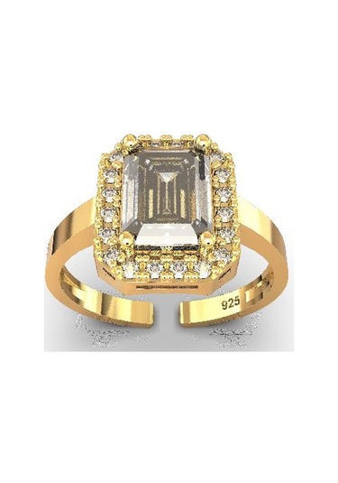 925 Ayar Zirkon Taşlı Gold Ayarlanabilir Baget Gümüş Yüzük 10-20