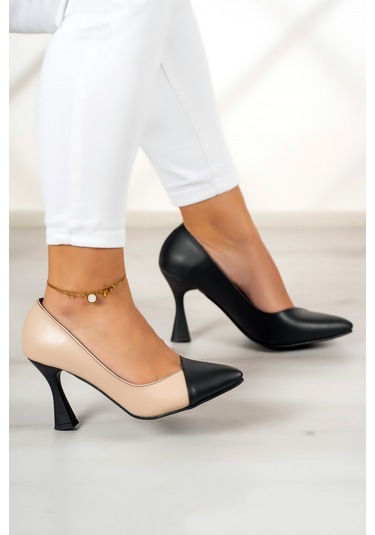 Jatqılı Plus Ten Siyah Kadeh Topuklu Ayakkabı Siyah - Ten Rengi