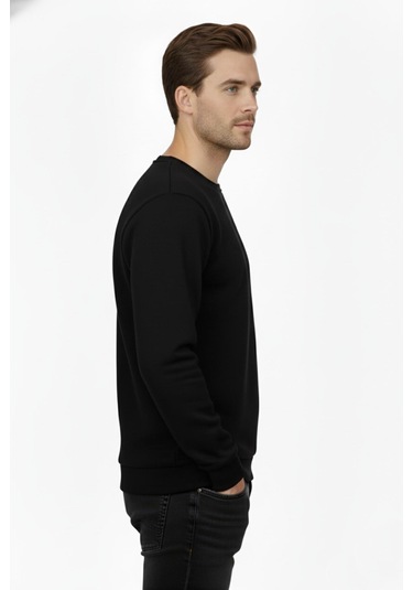 Baglan Erkek Sıfır Yaka Selanik Sweatshirt Regular Kalıp Bgl-st04870 Siyah