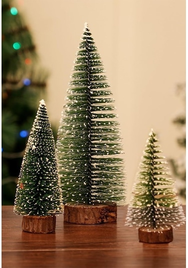 3 Lü Set Nevada Mini Çam Ağacı Uçlarına Kar Yağmış Karlı Yılbaşı Hediyesi 15 - 12 - 8 Cm