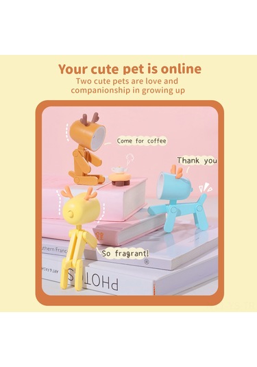 Yunboo Mavi Geyik Figürü Led Mini Gece Lambası - Katlanabilir Kulaklı, 3 Adet Düğme Pil Dahil Açık Mavi