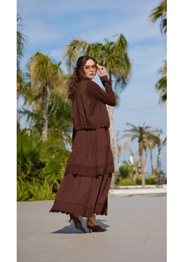 Misswhence Yelekli Poplin Elbise 39834 Kahve Kahverengi