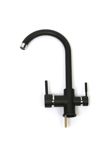 Ema Arıtma Çıkışlı Kuğu Borulu 3 Yollu Siyah Mutfak Bataryası