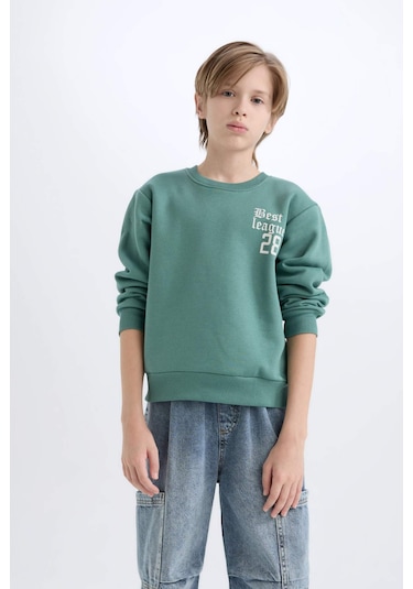 DeFacto Erkek Çocuk Oversize Geniş Kalıp Bisiklet Yaka Sırt Baskılı Kalın Sweatshirt D1912A824WNGN757