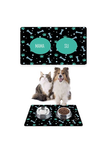 Kemik Pati Desenli Kedi Köpek Mama Altlığı Paspası 50 x 35 CM