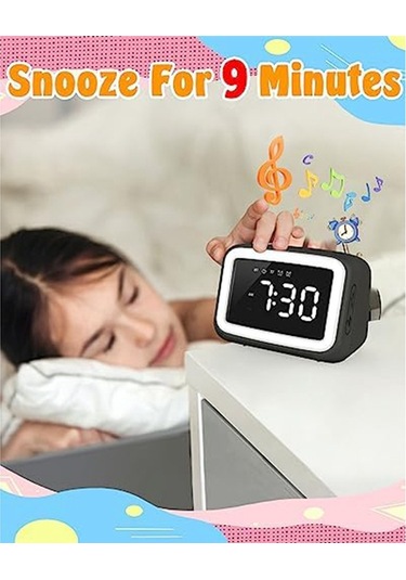 Çocuklar İçin Hoparlörlü Ve Kısılabilir Gece Lambası İle Çocuk Çalar Saati, Beyaz