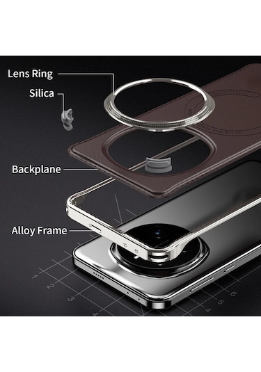 Turcoshop11 Honor Magic 7 İçin Şık Metal Korumalı Manyetik Kılıf Light Brown