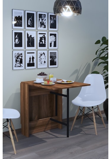 Dekorfim Flamingo Pratik Katlanır Koyu Ceviz Masa