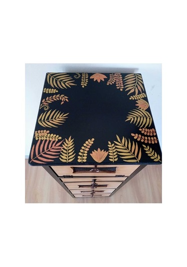 El Boyaması Çekmeceli Kapaklı Dekoratif Ahşap Dolap 105x37x37 Cm Ahşap