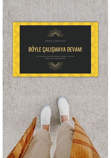 Dijital Baskı Dekoratif Not: Bence Harikasın Sarı-Siyah Kapı Önü Paspası K-1275