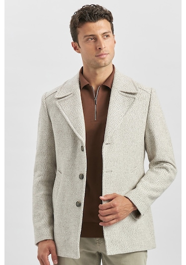 Kaşe Kırlangıç Yaka Desenli Astarlı Slim Fit Dar Kesim Klasik Mont 1007245150-açık Bej Açık Bej