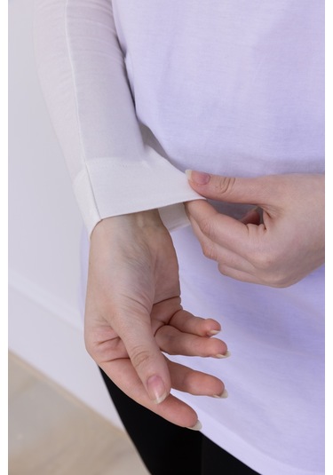 Likralı Penye Kolluk Ekru - Pratik Kadın Tesettür Düz Namaz Kolluğu 1 Çift 40cm Viskon Hijab Ekru