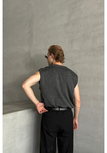 Erkek V Yaka Oversize Süveter Antrasit