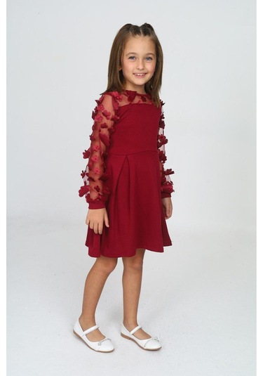 Tül Detaylı Siyah Elbise 2 Bordo